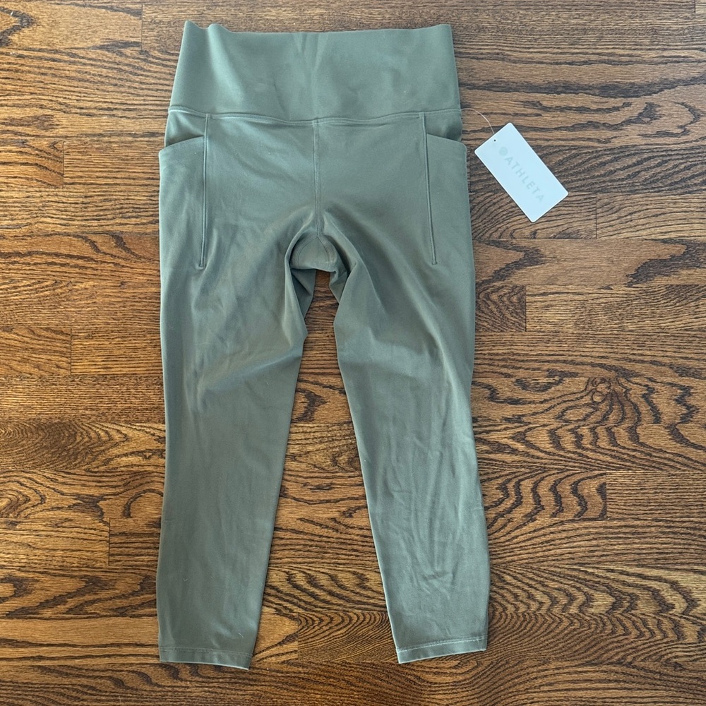 Athleta 7/8 salutation stash mesh Leggings - olive green size medium